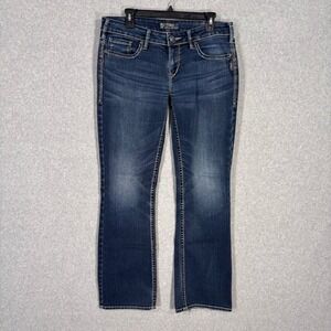 Y2K Silver Jeans Aiko Low Rise Bootcut 32x33 Embroidered Thick Stitch Heel Bite